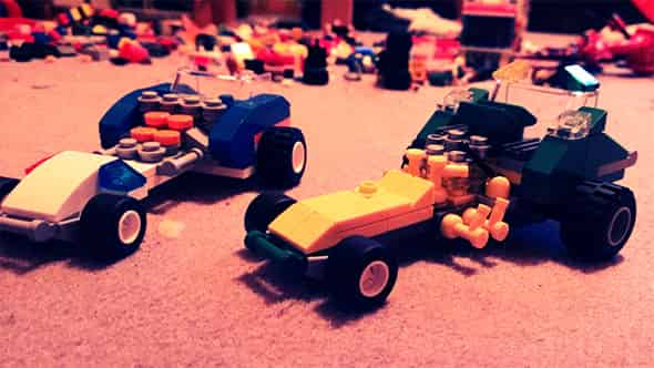 Two race-cars built out of Lego.